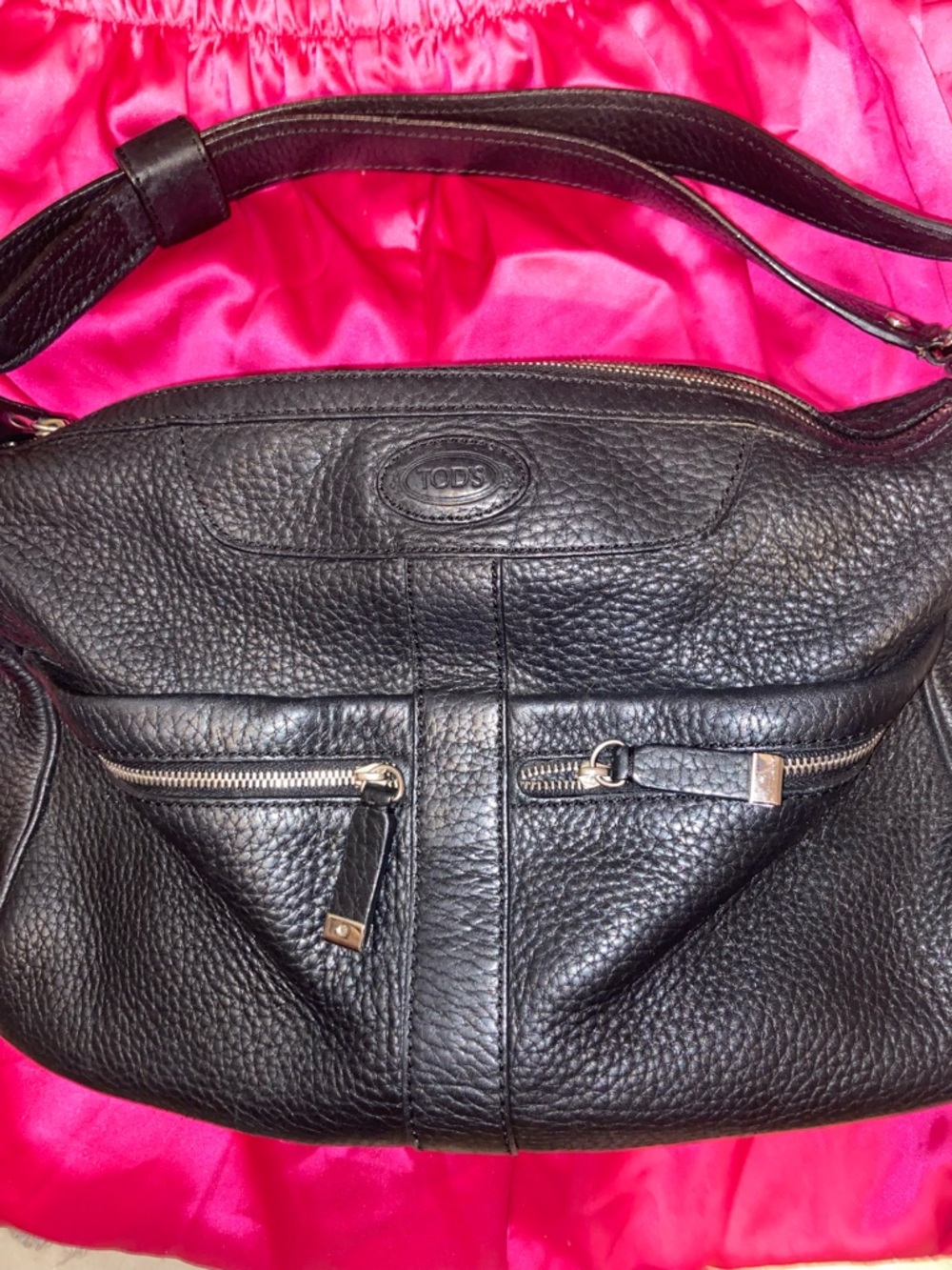 Tod's Black Pebbled Leather Medium Nomad Hobo Bag